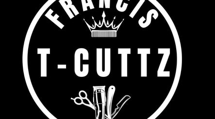 Logo of Francis T Cuttz, Auckland, NZ featuring a crown and barber tools, highlighting elegance and precision.