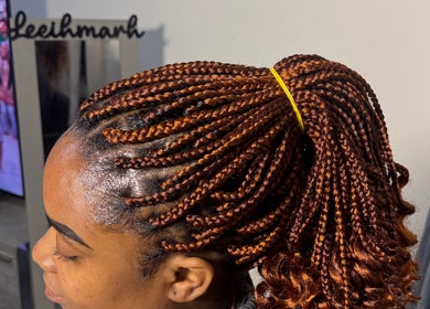 Intricate braided hairstyle at Leeihmarh, Plymouth, England, GB salon, showcasing expert styling.