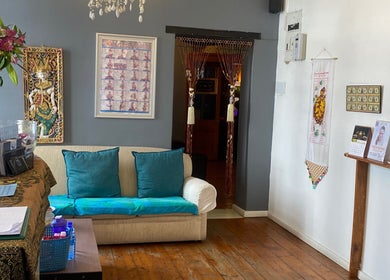 Inviting lounge at Blue Diamond Thai Massage in Cape Town, Western Cape, ZA with elegant decor and comfortable seating.