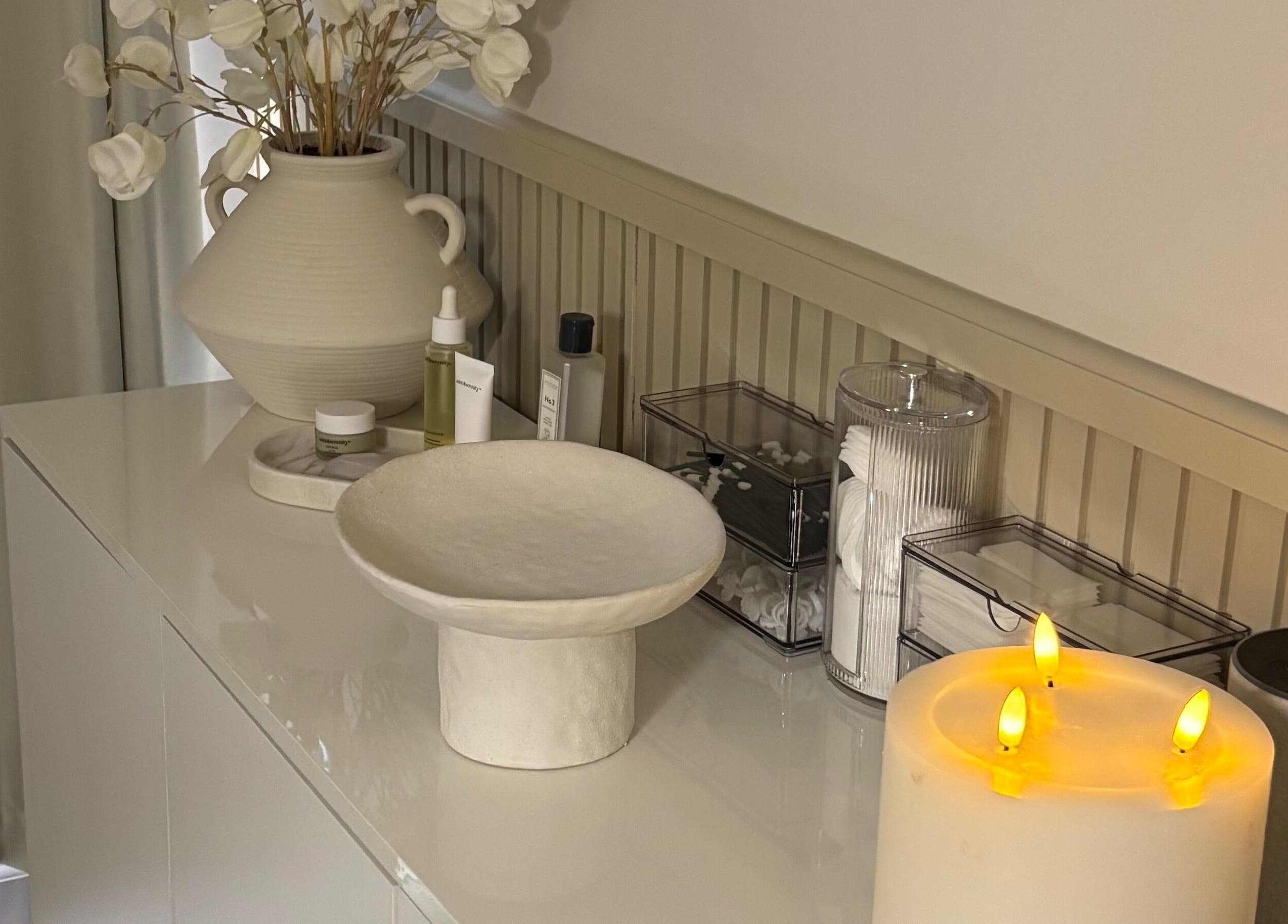 Elegant spa setup at Radiancebyhols in Kidderminster, England, GB with candles and beauty products.