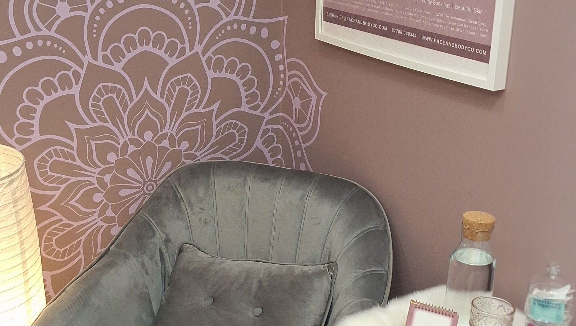 Cozy chair in relaxing corner at THE FACE AND BODY COMPANY BEAUTY & AESTHETICS, Haywards Heath, England, GB.