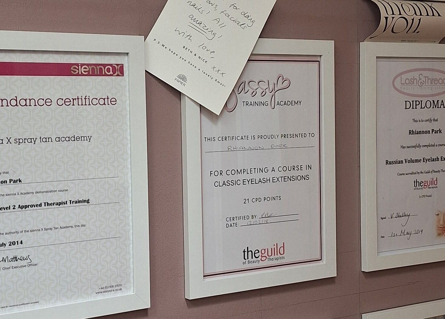 Certificates at THE FACE AND BODY COMPANY BEAUTY & AESTHETICS highlight expertise in Haywards Heath, England, GB.