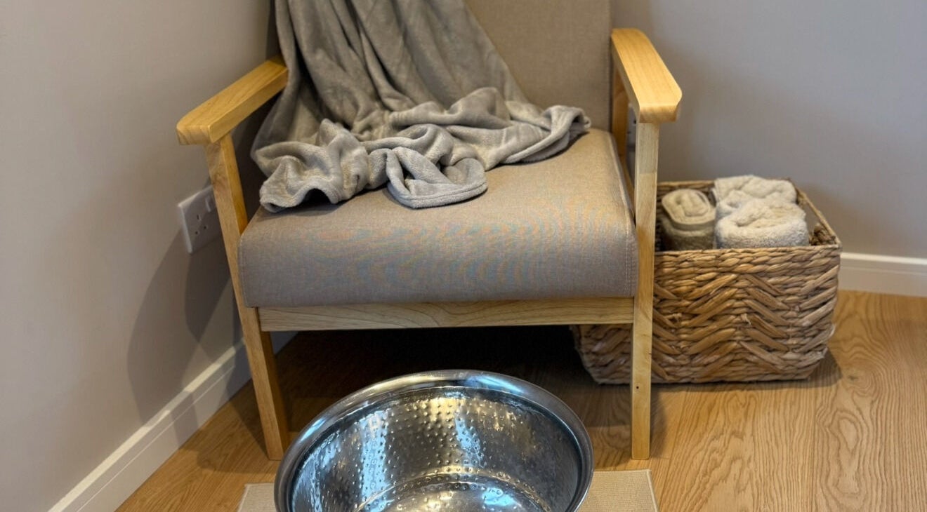 Cozy pedicure chair with blanket at She's Nailing It, Crawley, England, GB. A perfect setting for relaxation.