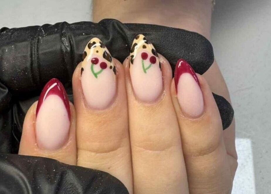Elegant nail art with cherry design at Pearlfect Beauty, Widley, England, GB.
