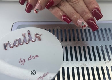 Cherry-themed nail art at houseofnailsbydem, Stockton-on-Tees, England, GB, showcasing elegant design.