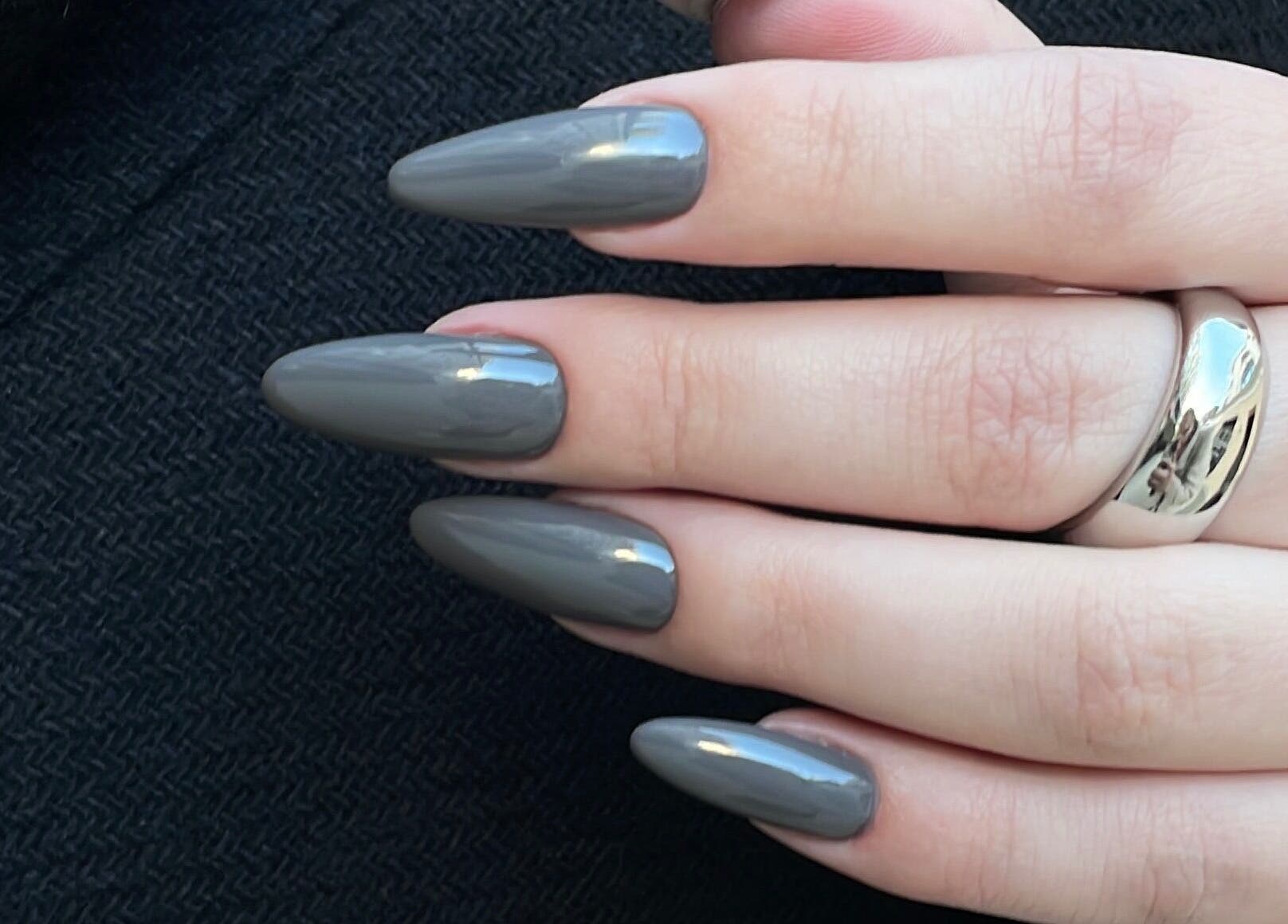 Stylish gray manicure at Stefānija Koltuškina, Rīga, LV, showcasing sleek and sophisticated nail art.