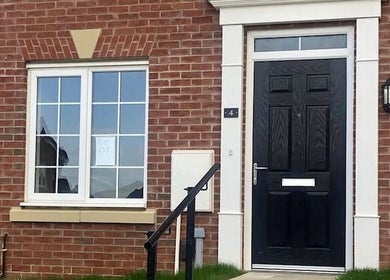 Entrance to Beauty Couture & Aesthetic Salon, Leicester, England, GB showcasing elegant brick facade.