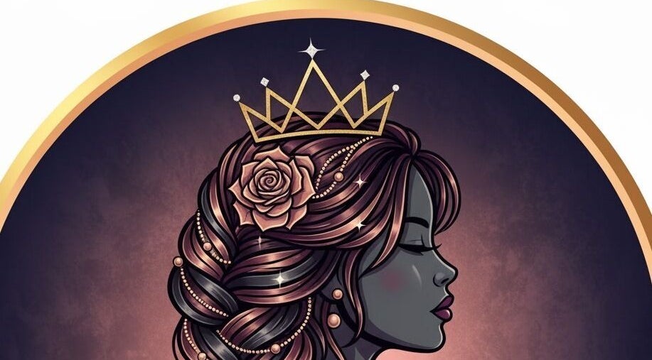 Elegant illustration of a woman with rose-adorned hair and crown at Nicole Rose Luxe, Duluth, Georgia, US.