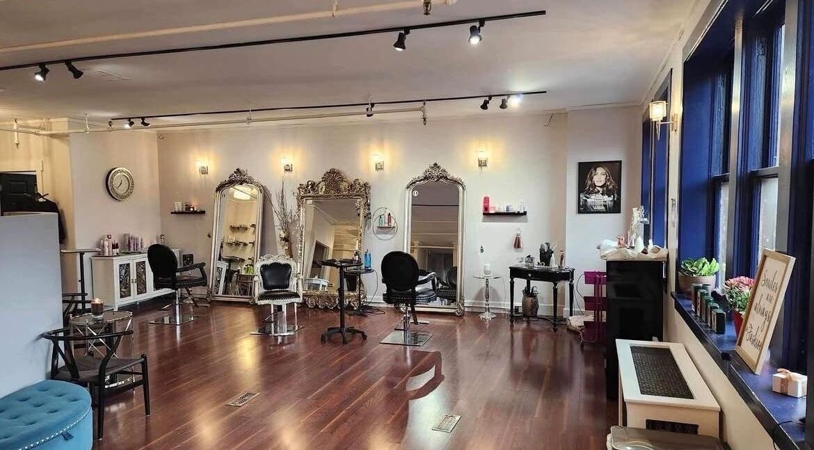 Luxurious salon chairs and mirrors at Picutsso Downtown Charlottetown, Charlottetown, Prince Edward Island, CA.