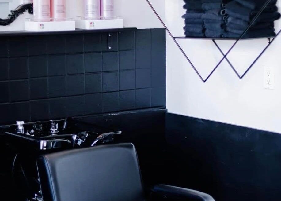 Elegant salon chair and products at Picutsso Downtown Charlottetown, Charlottetown, Prince Edward Island, CA.