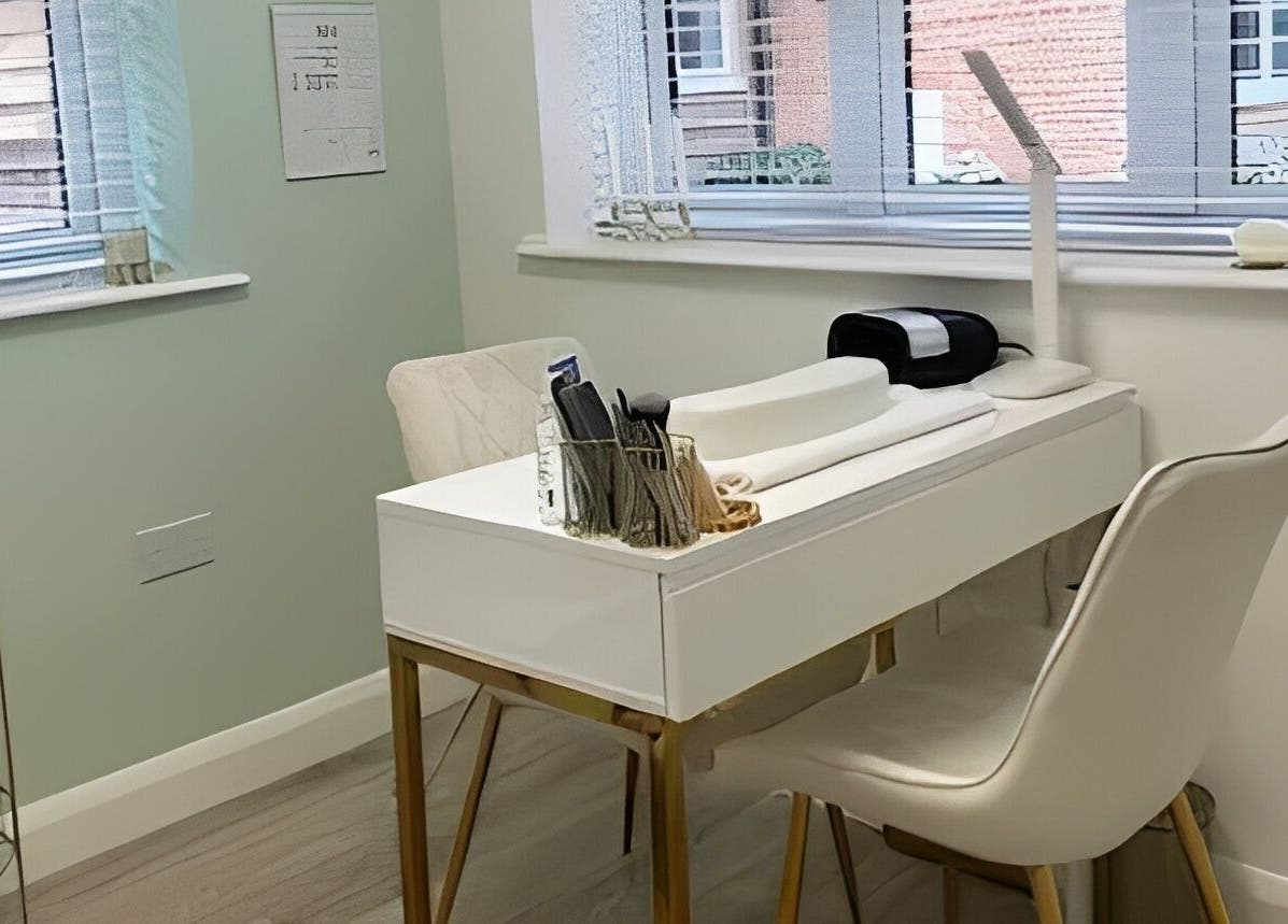 Sophisticated nail care station at Pure Cosmetics in Botley, England, GB, featuring sleek modern design.