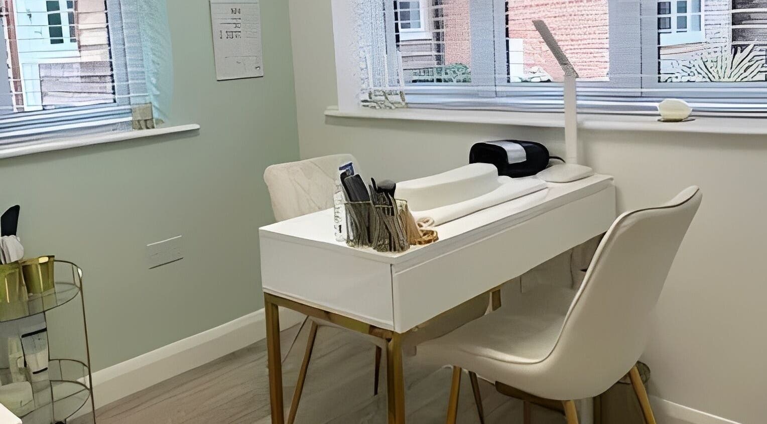 Sophisticated nail care station at Pure Cosmetics in Botley, England, GB, featuring sleek modern design.