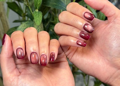 Elegant maroon nails with a glossy finish at Barepolish, Sterling, Virginia, US.