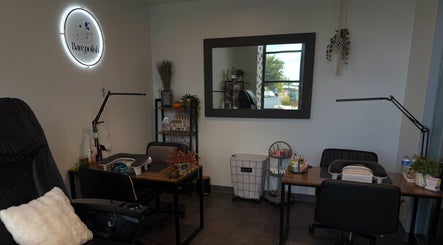 Inviting and modern nail care spot at Barepolish, Sterling, Virginia, US, with stylish decor and comfy seating.