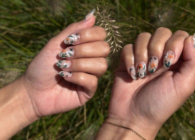 Florally designed nails at Barepolish, Sterling, Virginia, US, showcasing exquisite nail art detail.