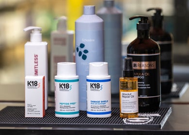 Professional hair products on display at Project Hair Salon, Port Adelaide, South Australia, AU.