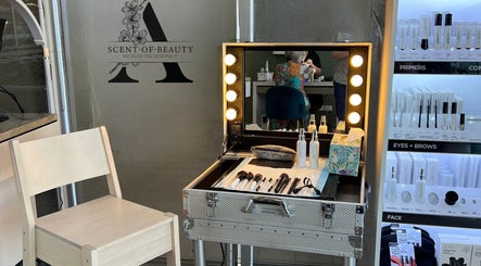 Makeup station at A Scent of Beauty, Woodcroft, South Australia, AU featuring brushes and skincare products.