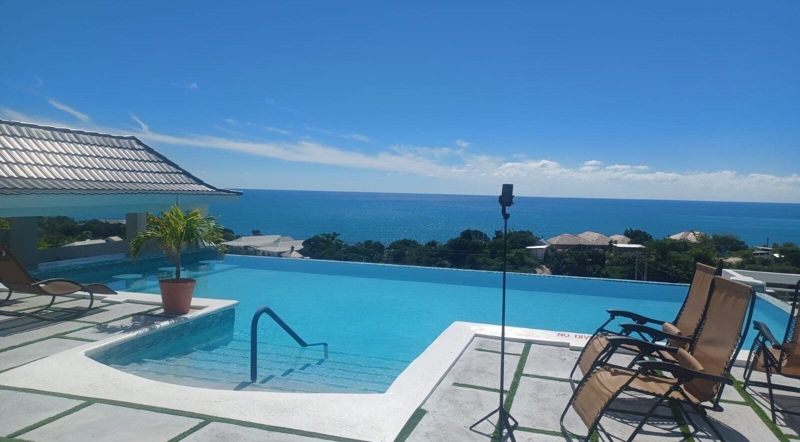 Rooftop infinity pool overlooking sea at Tranquil Travels Mobile Spa, Ocho Rios, JM.