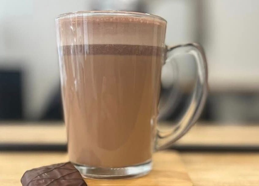 Cup of hot mocha with chocolate at Capelli, Edinburgh, Scotland, GB.