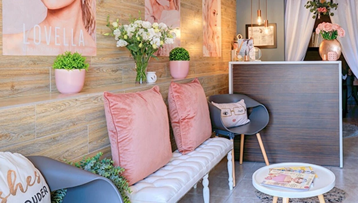 Inviting seating area at The Lashery George, George, Western Cape, ZA with plush cushions and decor.
