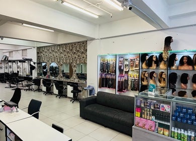 LAVISH LOOKS HAIR STUDIO interior showcasing hair products and styling stations in Cape Town, Western Cape, ZA.
