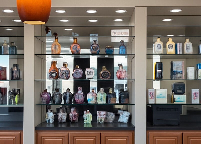 Elegant display of tanning products at Sun Of A Beach Tanning, Taylor, Michigan, US.