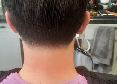 Close-up of precision fade haircut at RA FADE BARBERS in London, England, GB.