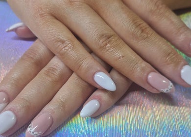White and pink nail art at Beauty By Aine, Athlone, County Roscommon, IE.