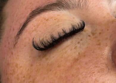 Close-up of eyelash extensions at Beauty Bliss in Hartlebury, England, GB highlighting expert craftsmanship.