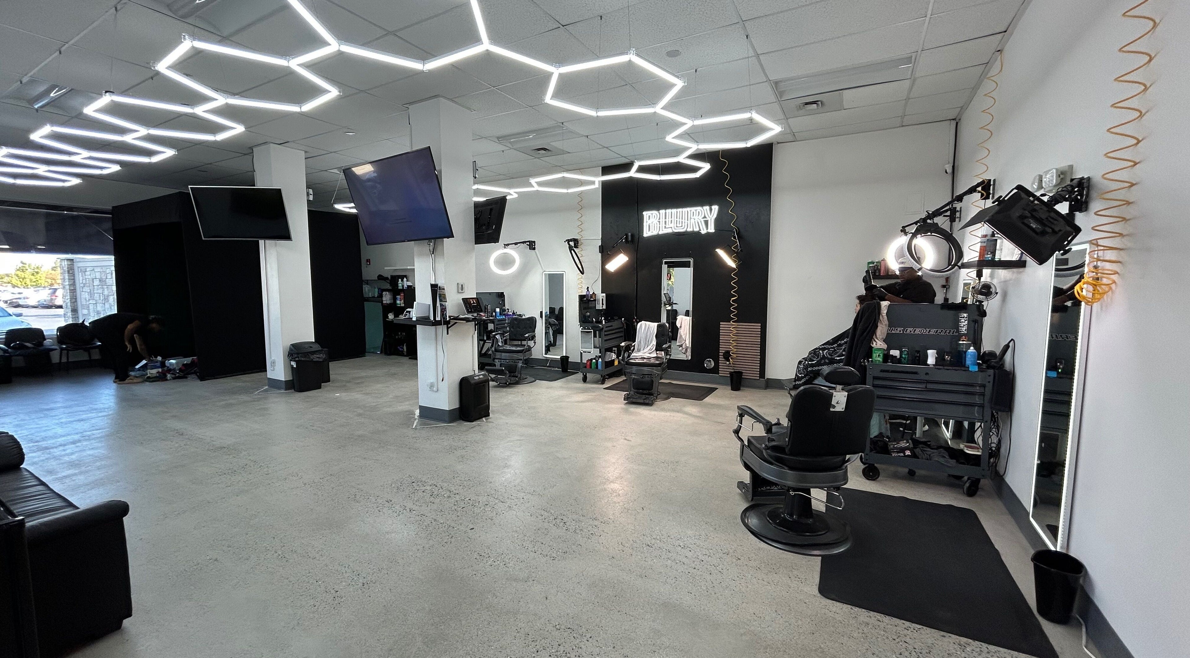 Chic interior of Blurry Studios showing hair and beauty stations in Orem, Utah, US.