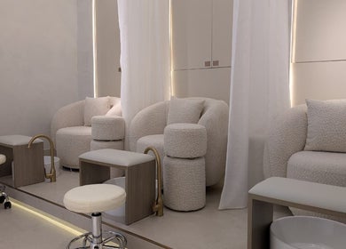 Elegant pedicure chairs at Mystt by Sophia Ladies Salon L.L.C, Dubai, AE offer a luxurious beauty experience.