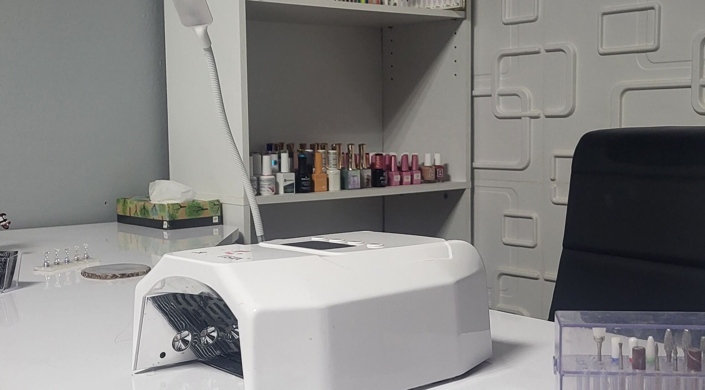 Claws by Dee nail station setup with polish selection, Cabo Rojo, PR.