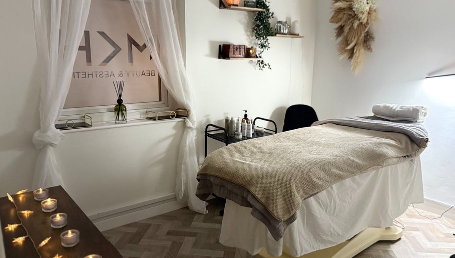 Calm treatment room at Beauty by Lauren, Hair Aesthetic Club, Dudley, England, GB, offering a relaxing atmosphere.