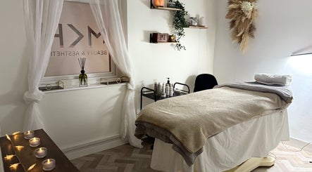 Relaxing treatment room at The Beauty Room at Hair Aesthetic Club, Dudley, England, GB with calming decor.