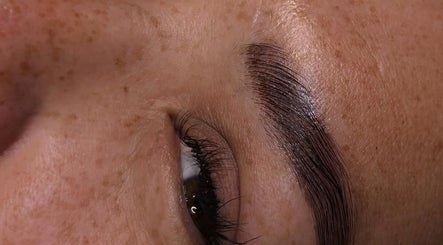 Close-up of expertly shaped eyebrow at K-DollzxLashes in Winnipeg, Manitoba, CA.