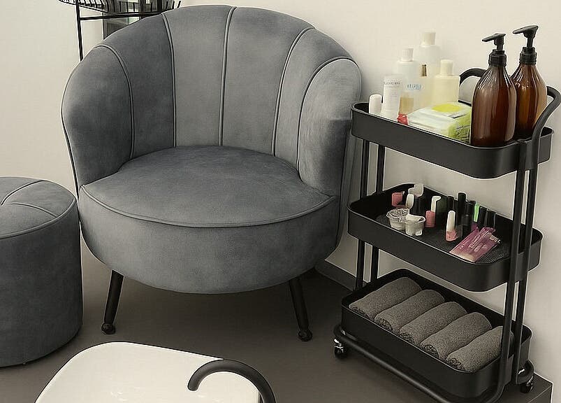 Elegant seating at Royalty’s Salon in Lagos, Lagos, NG, showcasing premium beauty products.