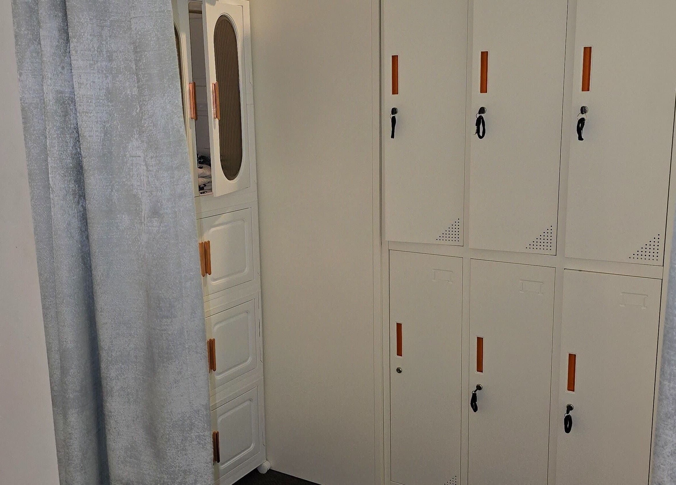 Lockers at AiRelax® Bodywork, Auckland, NZ, offering secure storage for a peaceful spa experience.