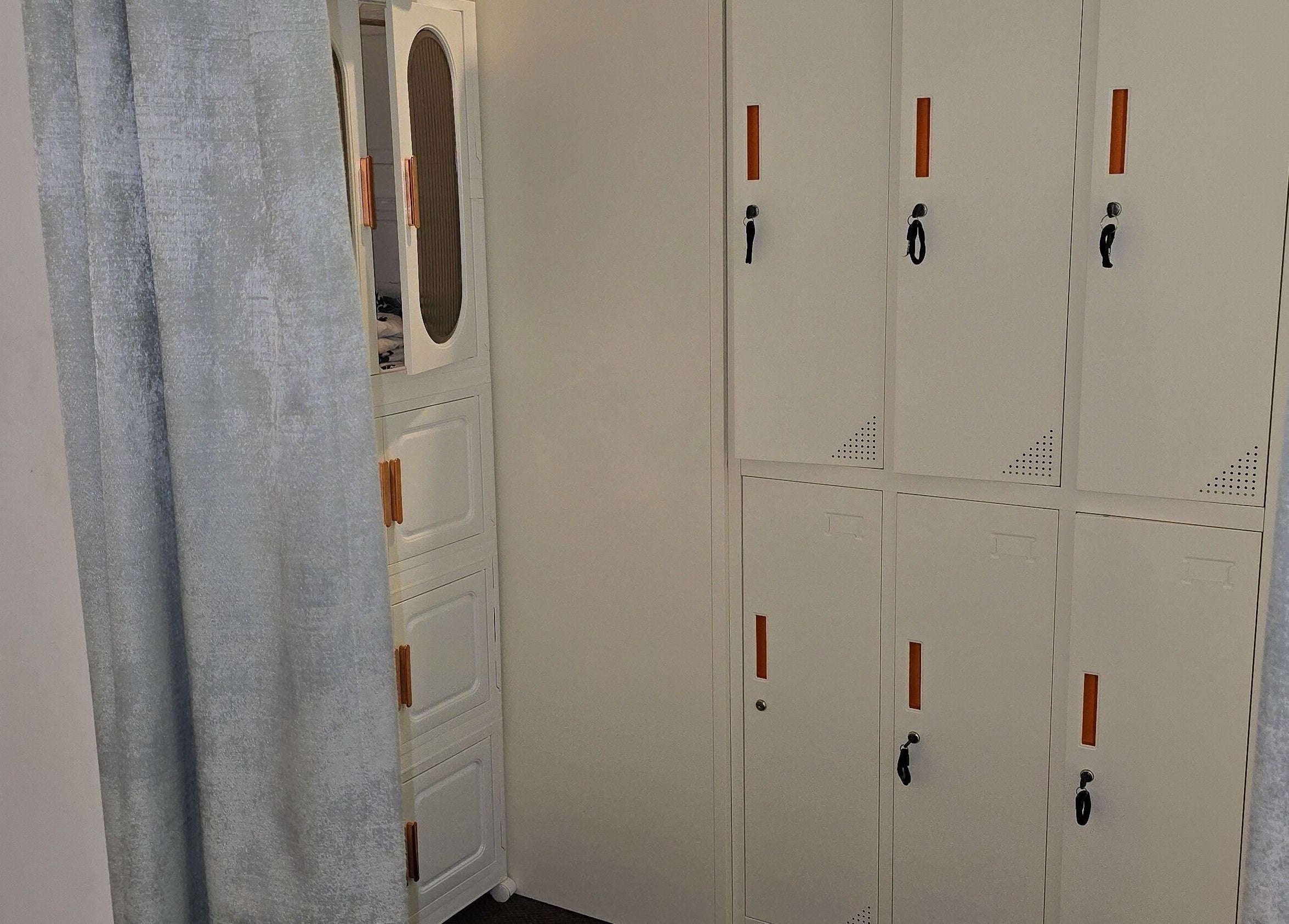 Lockers at AiRelax® Bodywork, Auckland, NZ, offering secure storage for a peaceful spa experience.