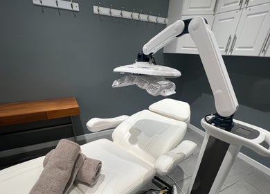 State-of-the-art treatment chair at YOSHIDA BEAUTY CLINIC in Vancouver, British Columbia, CA.