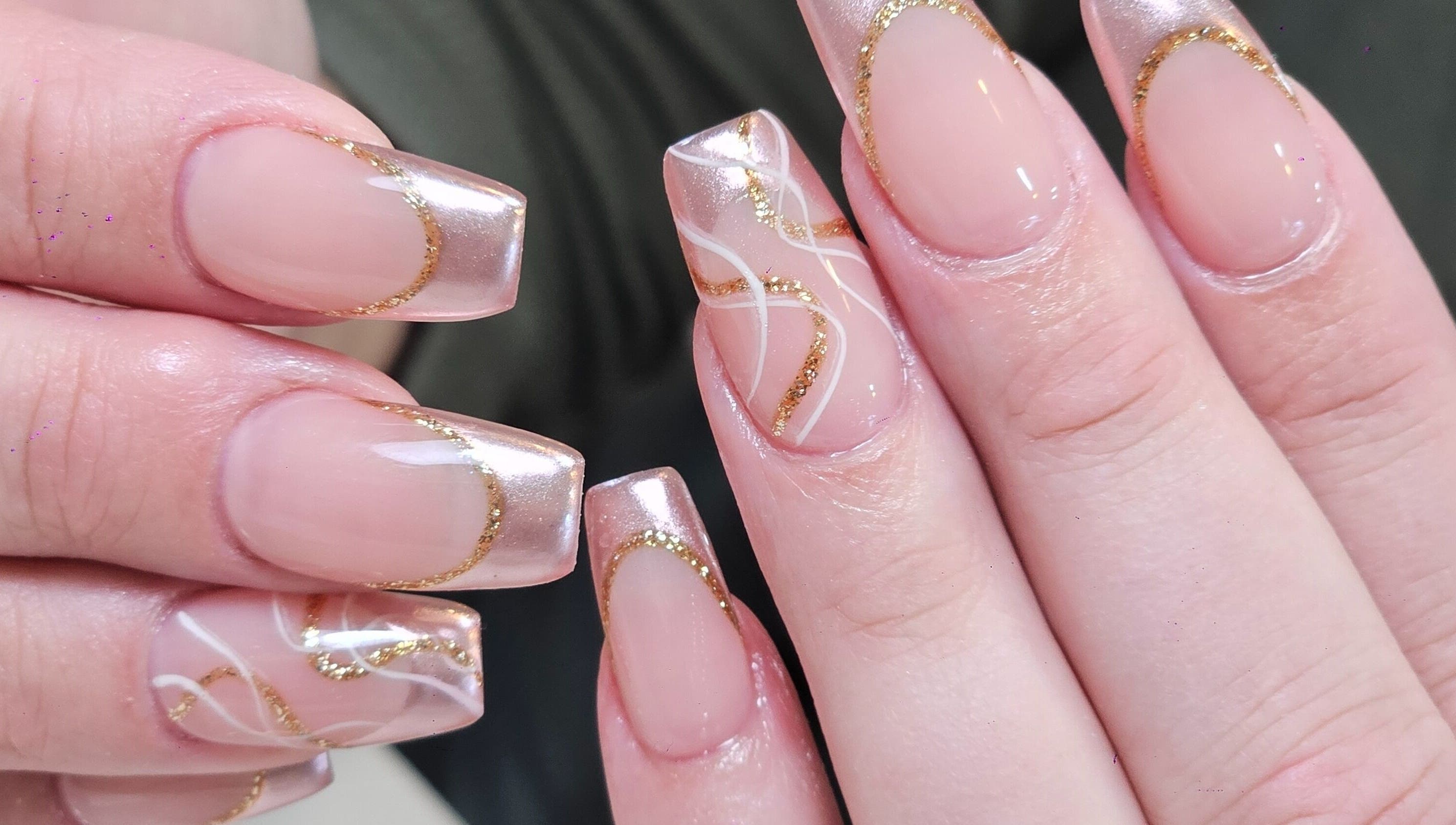 Elegant nail art with gold accents at Sandy Nails And Headspa Therapy, Cabramatta, New South Wales, AU.