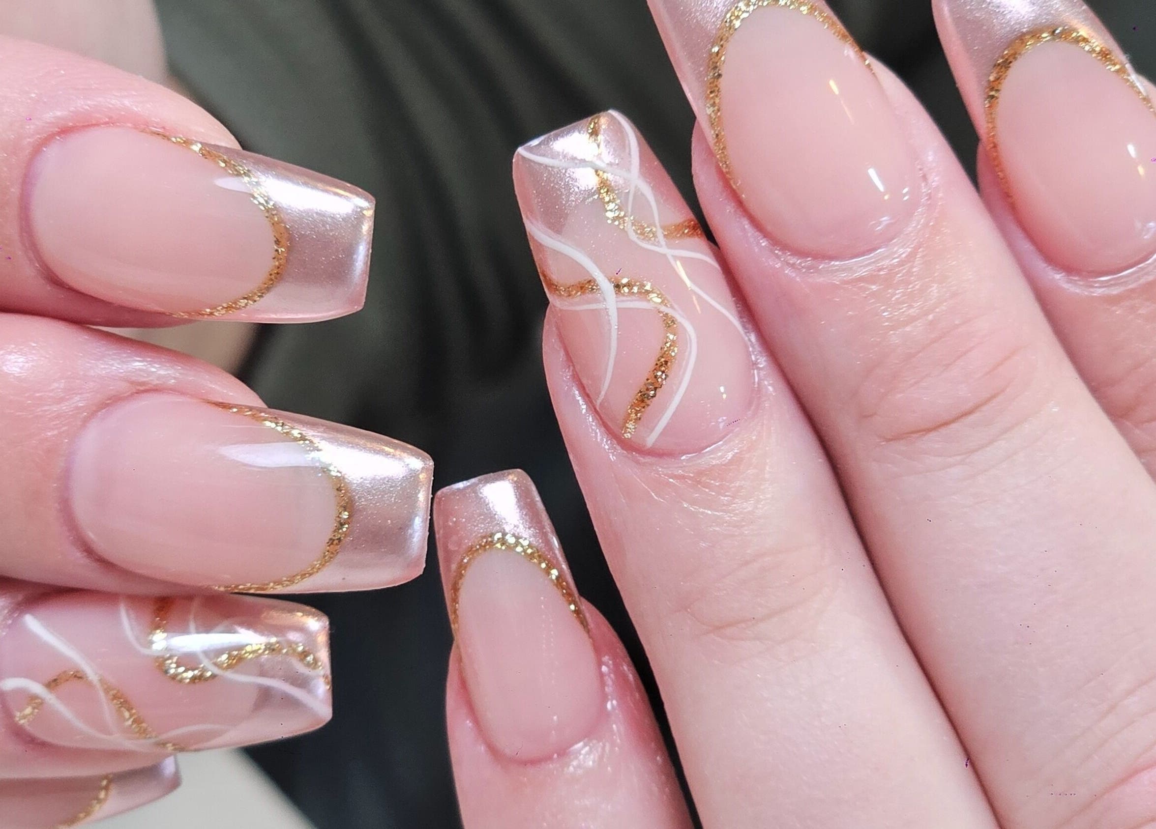 Elegant nail art with gold accents at Sandy Nails And Headspa Therapy, Cabramatta, New South Wales, AU.