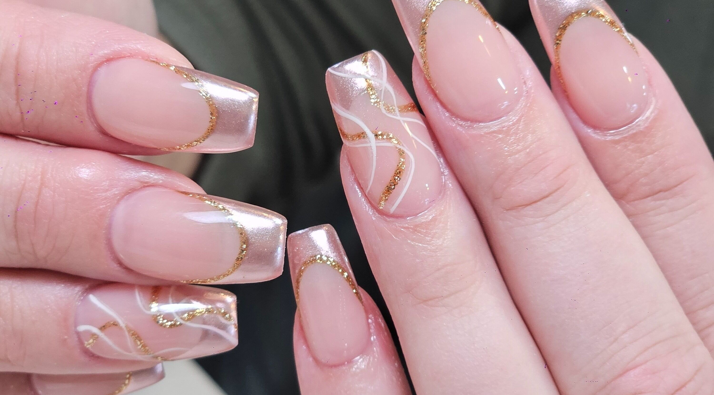 Elegant nail art with gold accents at Sandy Nails And Headspa Therapy, Cabramatta, New South Wales, AU.