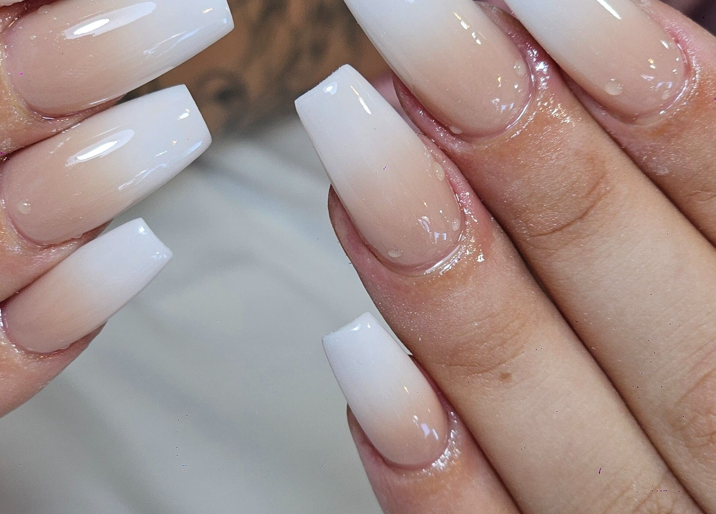 Close-up of elegant acrylic nails at Sandy Nails And Headspa Therapy, Cabramatta, New South Wales, AU.
