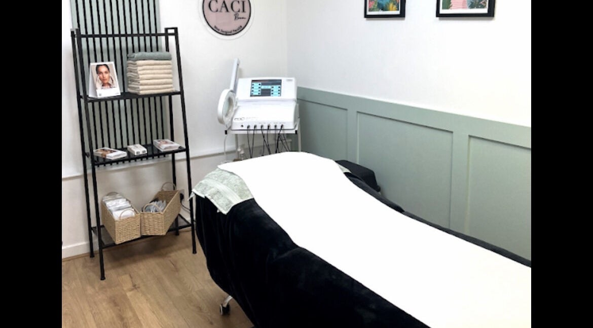 Relaxing treatment room at Blush Beauty And Nails, Bathgate, Scotland, GB with a cozy massage table and calming decor.