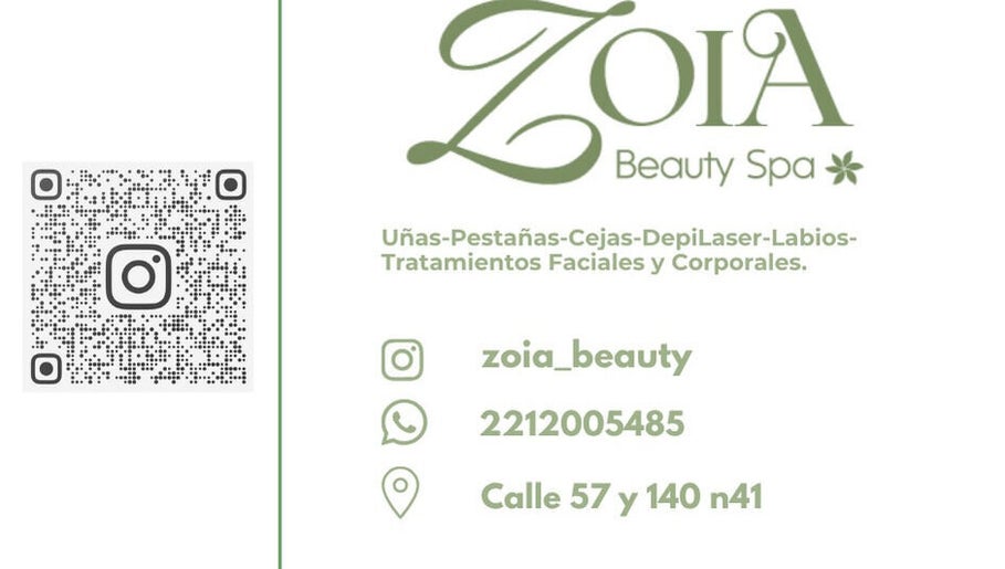 Información de contacto de Zoia Beauty, San Carlos, Provincia De Buenos Aires, AR con QR para Instagram.