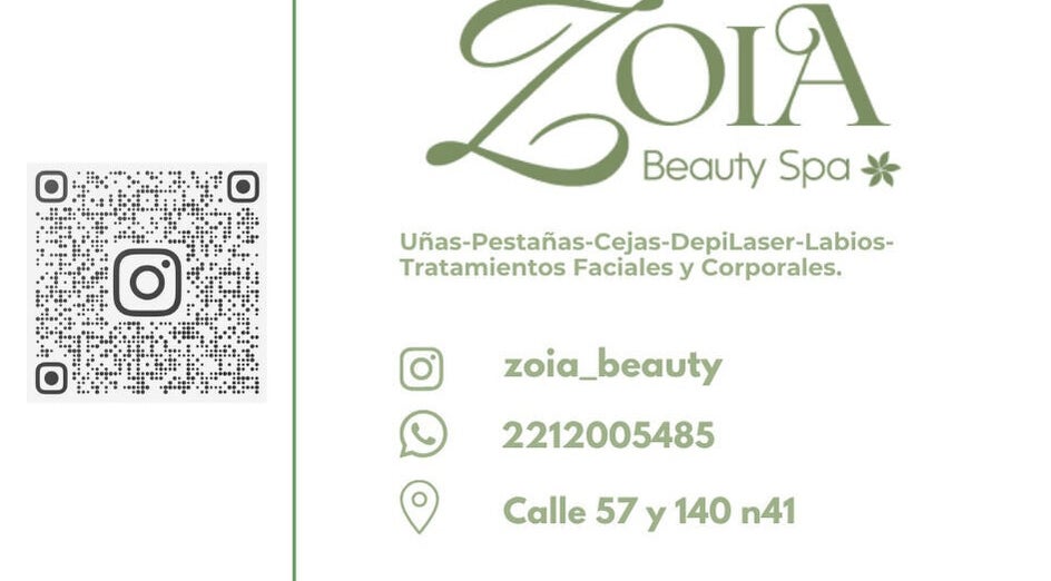 Información de contacto de Zoia Beauty, San Carlos, Provincia De Buenos Aires, AR con QR para Instagram.