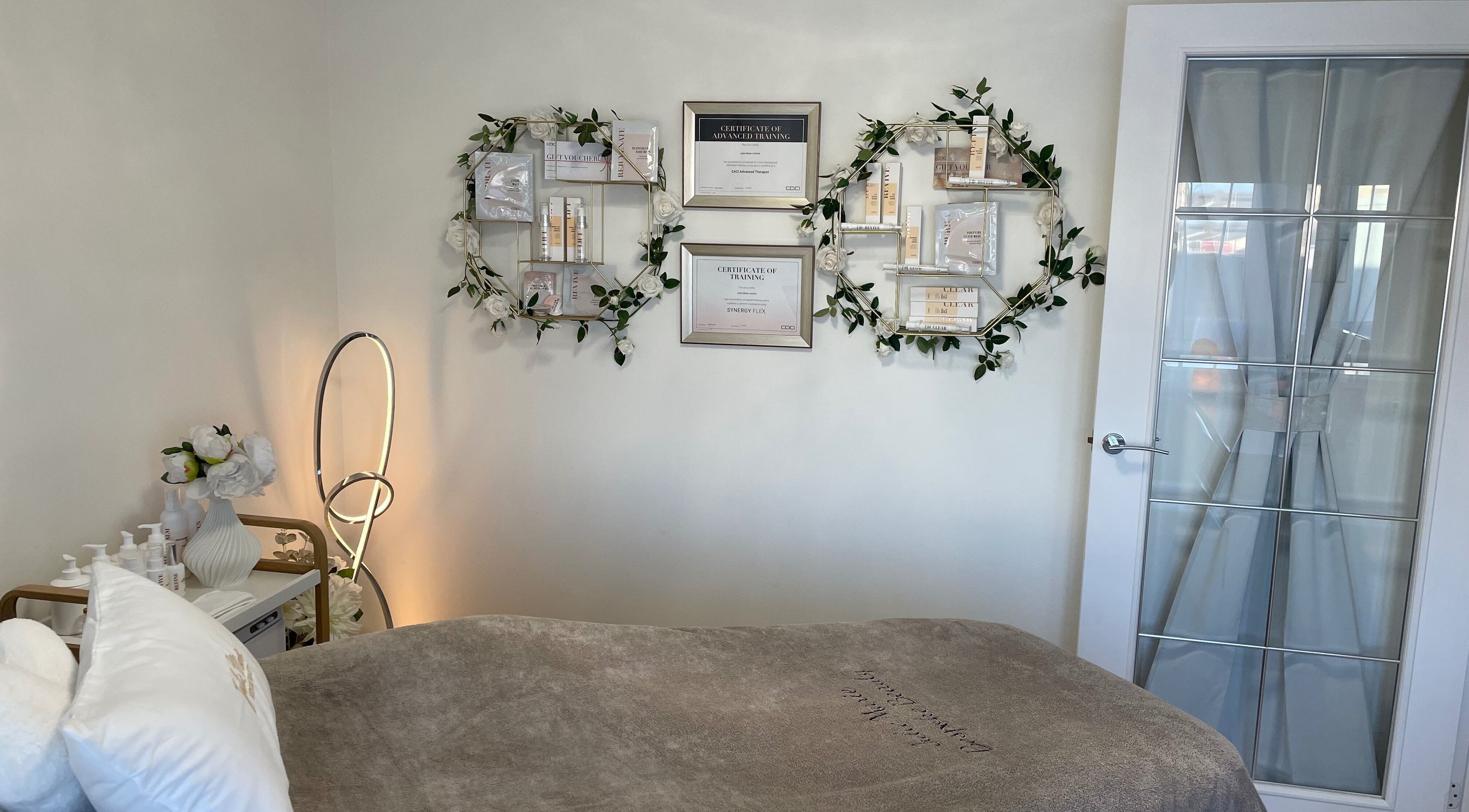 Tranquil beauty room at Julie Marie Bespoke Beauty in Dunbar, Scotland, GB, showcasing elegant interior decor.