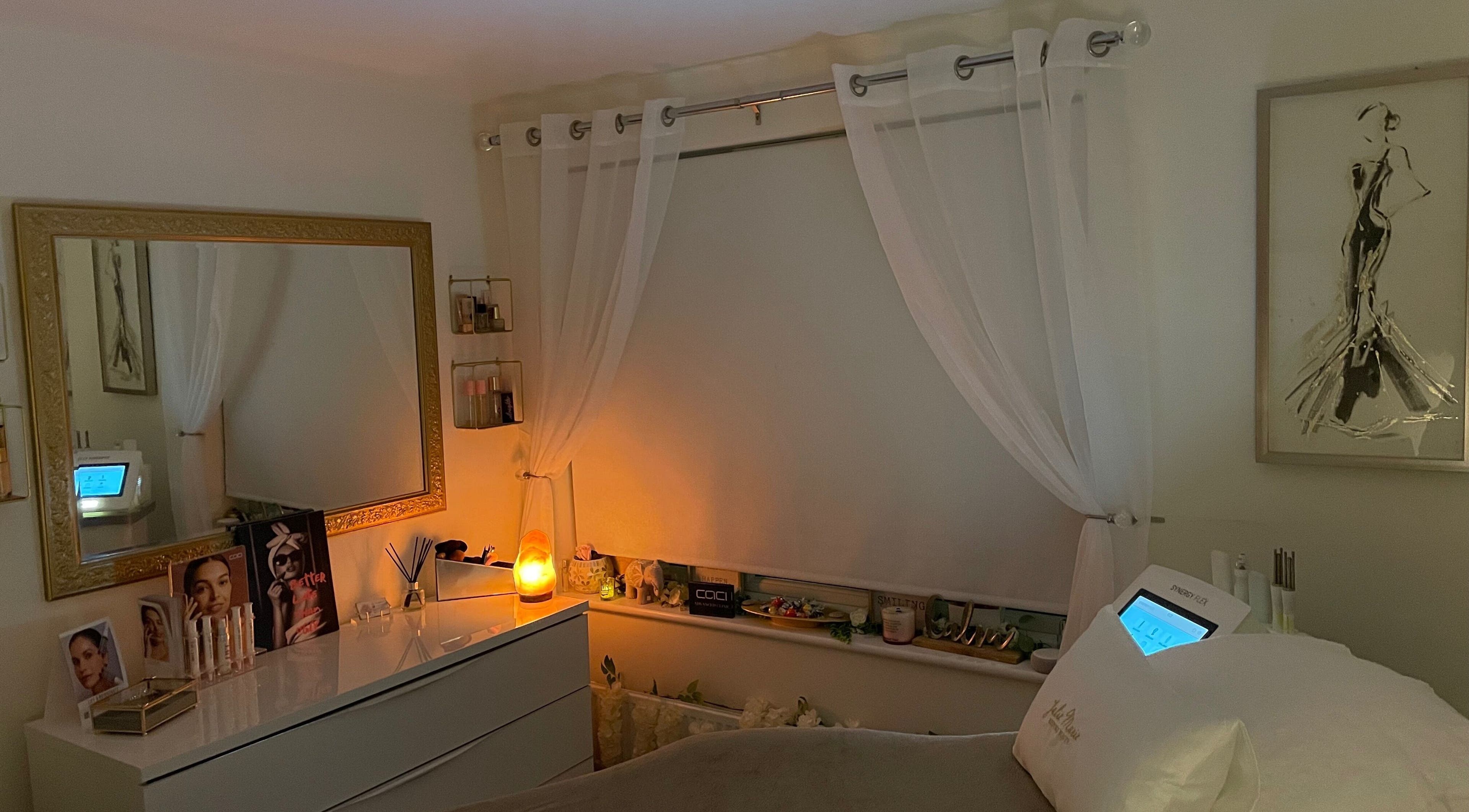 Elegant beauty room at Julie Marie Bespoke Beauty, Dunbar, Scotland, GB with ambient lighting and decor.