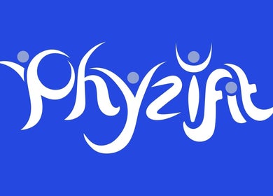 Phyzifit logo at The Exercise Lounge in Howberry Park, Wallingford, England, GB. Vibrant blue background.