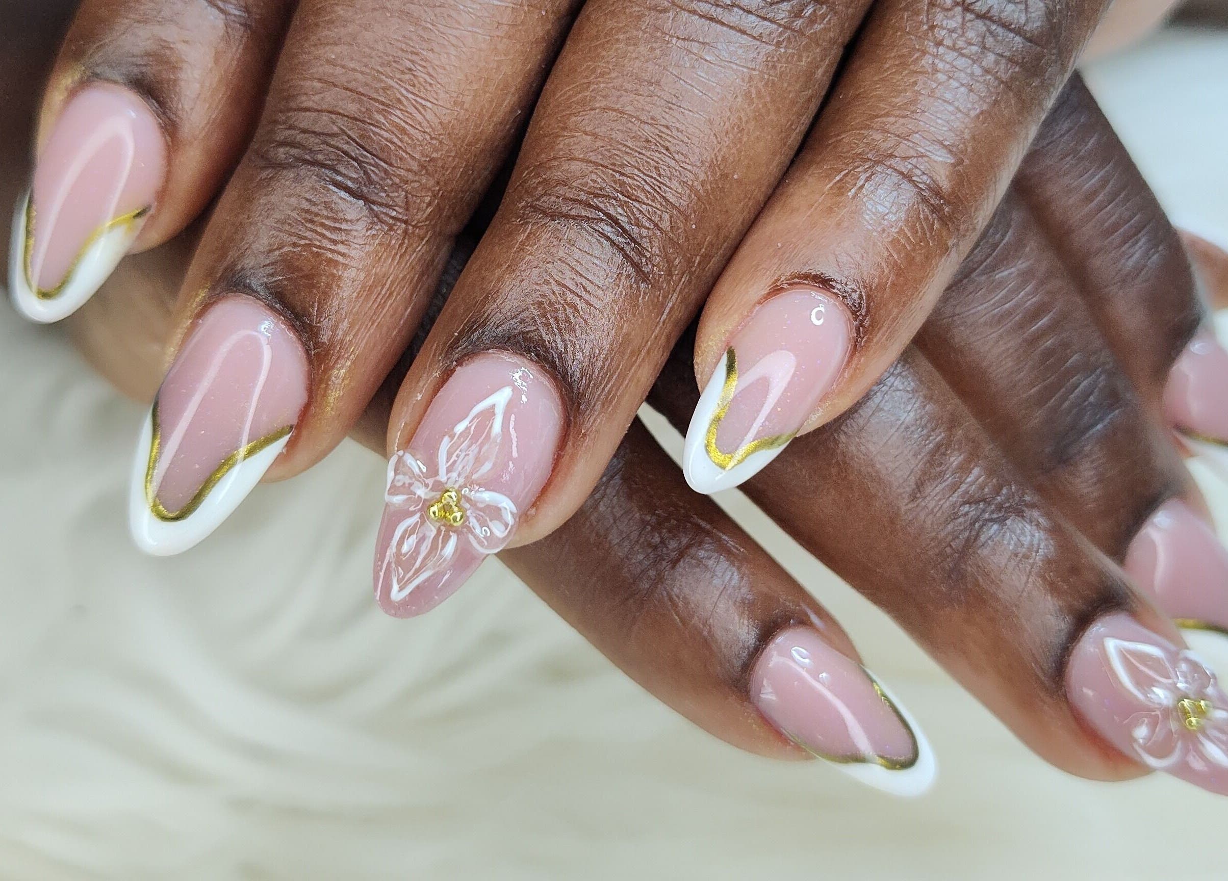 Intricate flower nail art at Perfect Polish, Lusaka, Lusaka Province, ZM.